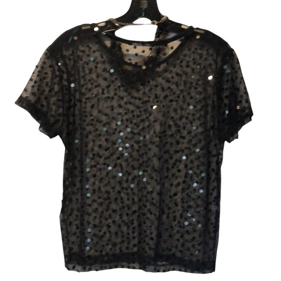 Cache Black Sheer Peek A Boo Mesh Sequin Encrusted Top Stretch Event Date - Picture 10 of 11